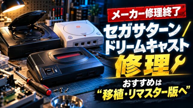 セガサターン・ドリームキャスト・メガドライブの修理はどこでできる？セガ終了後の修理店の料金・自分で直す・買い直す・移植版の比べ方（計算機つき）