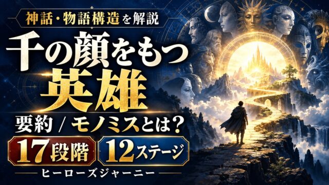 「千の顔を持つ英雄」の要約とヒーローズジャーニー（神話の法則）｜キャンベルの17の節、ボグラーの12ステージ、私の実話を当てはめた例と書き込み式テンプレート