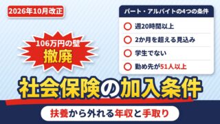 社会保険の加入条件は？パート・アルバイトは週20時間から（2026年10月に賃金要件撤廃）、扶養から外れる年収と手取りの比較（判定の計算機つき）