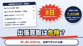 出張買取は危険？押し買いの手口と、クーリング・オフ8日・物を渡さなくてよい決まり（計算機つき）