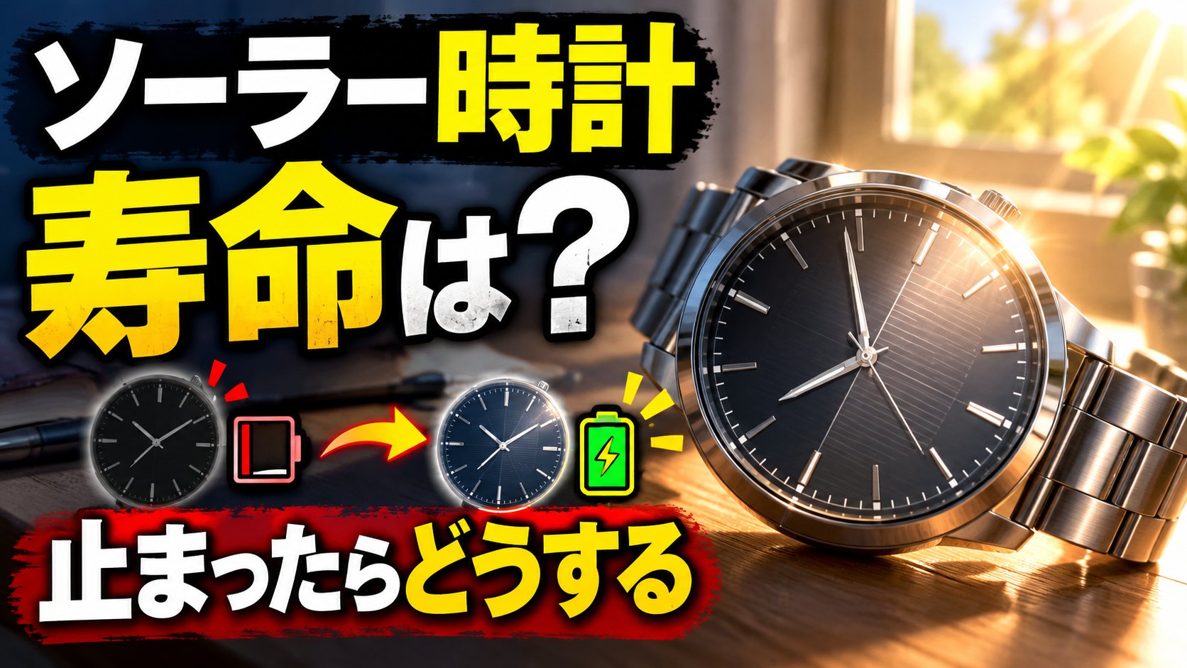 ソーラー時計の寿命は何年か、止まったときにどうするか：充電切れから充電で動く時計