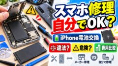 スマホ修理を自分でやる前に｜iPhoneのバッテリー交換は自分でできる？メーカー料金・電波法・発火の注意と、最初の1台は背面パネル（計算機つき）