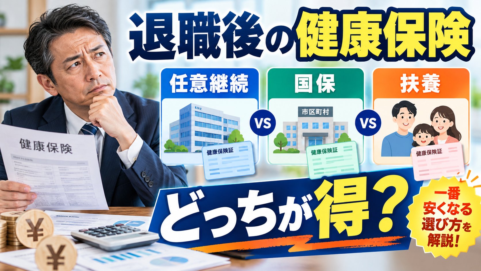退職後の健康保険は任意継続・国保・扶養のどっちが得？一番安くなる選び方を解説
