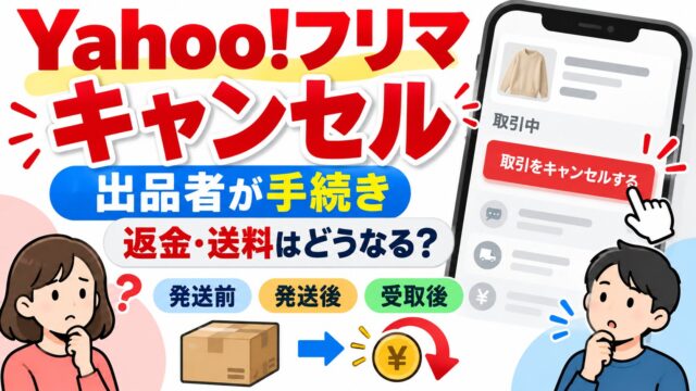 Yahoo!フリマのキャンセル方法｜操作するのは出品者。発送前なら手数料も送料も0円で、支払いから8日発送がなければ購入者も取り消せる。状況別の手順と期限を出すツールつき