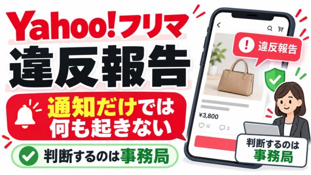 Yahoo!フリマで違反報告されたら｜通知だけでは何も起きず、違反でなければ対処不要。削除・出品制限・利用停止の違いと解除、報告のしかた。いますべきことのチェックつき
