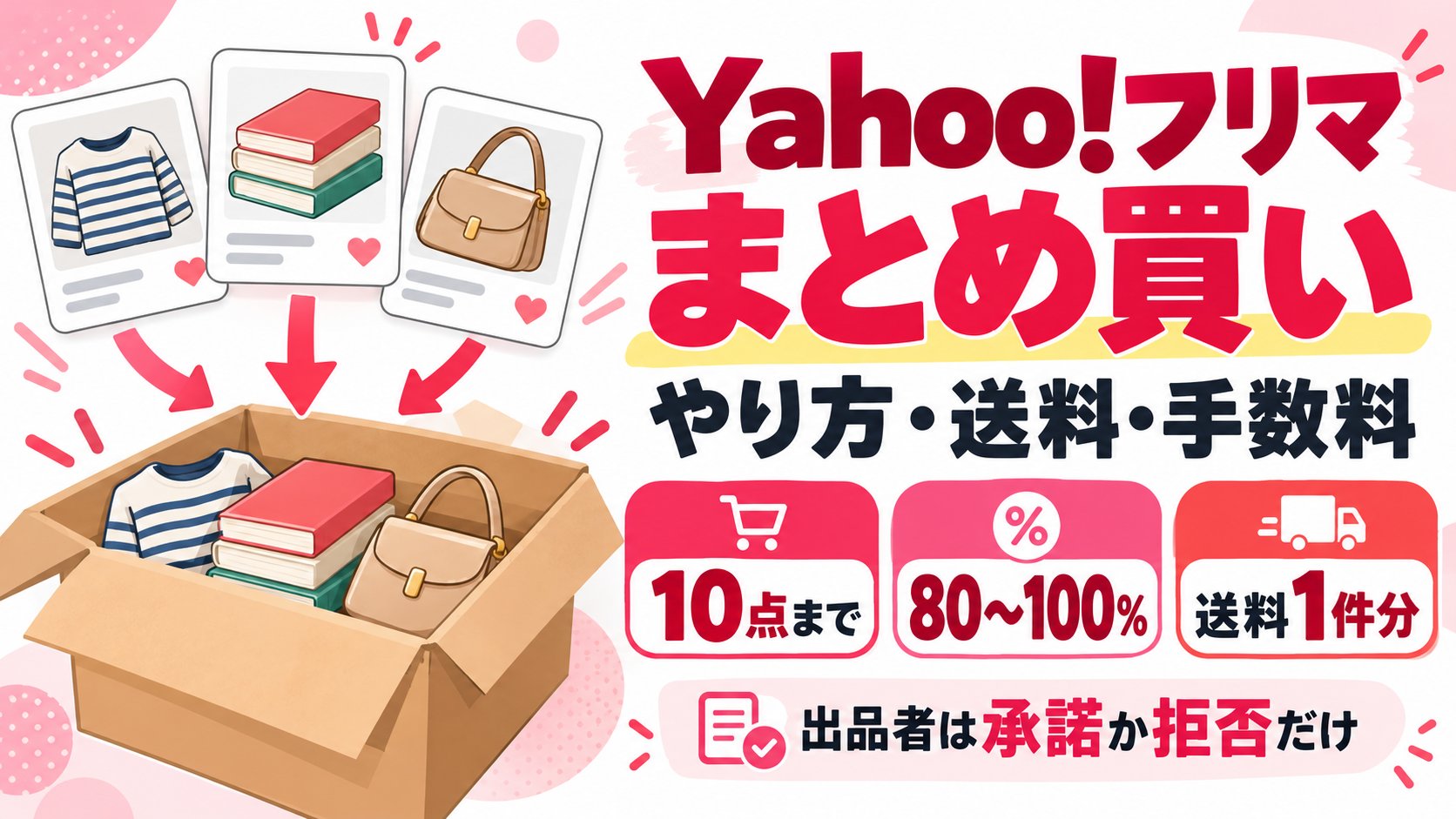 Yahoo!フリマのまとめ買い。やり方・送料・手数料。10点まで、希望金額は合計の80〜100%、送料は1件分で、出品者は承諾か拒否だけ
