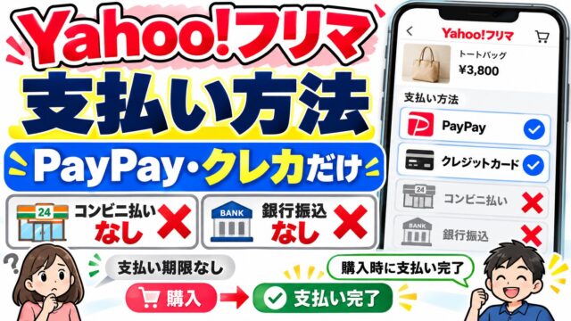 Yahoo!フリマの支払い方法はPayPayとクレジットカードだけ｜コンビニ払い・銀行振込はなく、購入と同時に支払いが済む。現金はATMでPayPayにチャージ。引かれる順番の計算機つき