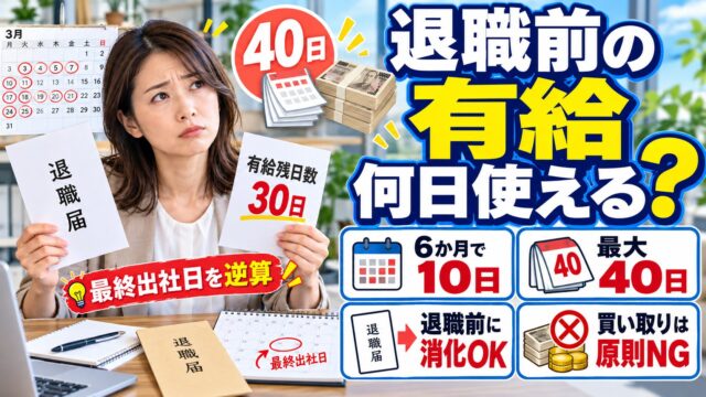 有給は何日もらえる？日数の計算と、退職前の有給消化・最終出社日・買い取り・時効（計算機つき）
