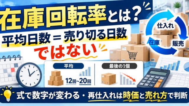 在庫回転率とは｜計算式と回転日数、業界平均の見方。平均で出る回転率が、再仕入れの判断に使えない理由（計算機つき）